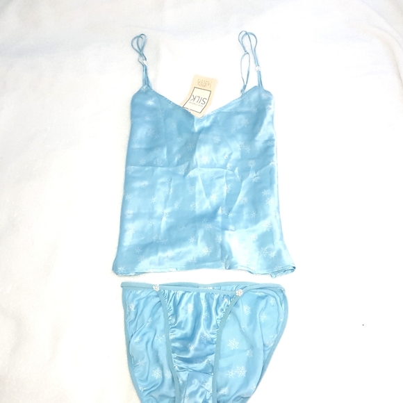 NEW La Senza SILK Snowflake blue white lingerie cami pj set - Picture 1 of 5